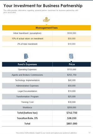 One pager partnership investment proposal template