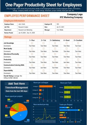 One pager productivity sheet for employees presentation report infographic ppt pdf document