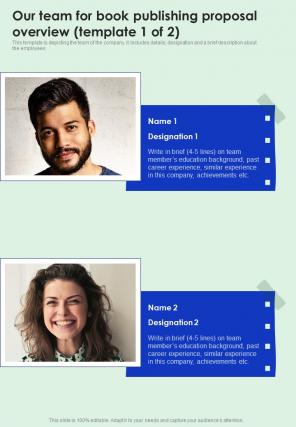 Our Team For Book Publishing Proposal Overview One Pager Sample Example Document