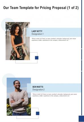 Our Team Template For Pricing Proposal One Pager Sample Example Document