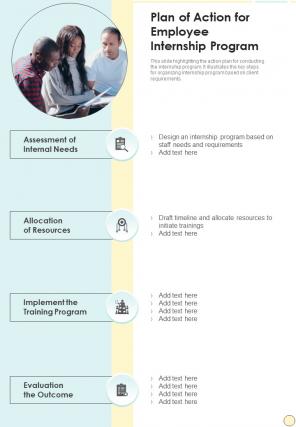 Plan Of Action For Employee Internship Program One Pager Sample Example Document