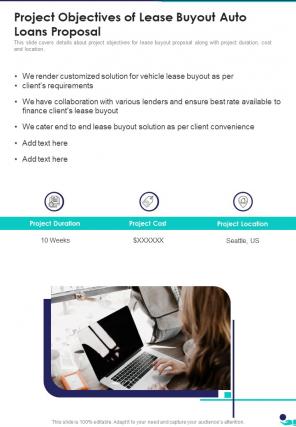 Project Objectives Of Lease Buyout Auto Loans Proposal One Pager Sample Example Document
