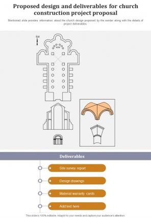 Proposed Design And Deliverables For Church Construction One Pager Sample Example Document