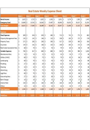 Real Estate Expense Sheet Excel Spreadsheet Worksheet Xlcsv XL Bundle V