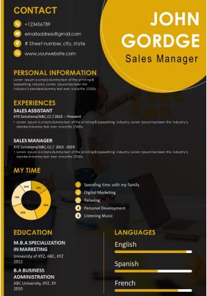 Resume template sales manager cv visual resume