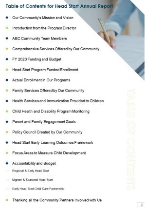 Sample head start annual report pdf doc ppt document report template