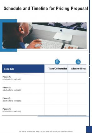 Schedule And Timeline For Pricing Proposal One Pager Sample Example Document