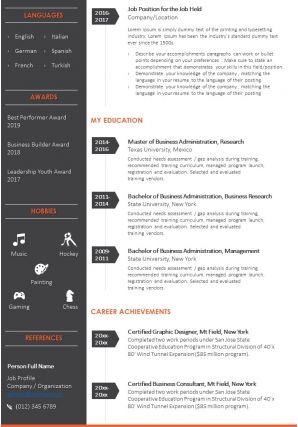 Curriculum vitae sample with professional skills and key qualities