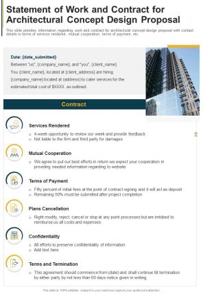 Statement Of Work And Contract For Architectural Concept Design One Pager Sample Example Document