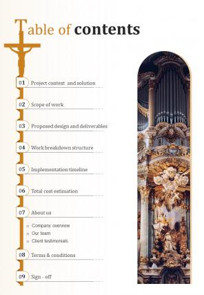 Table Of Contents Church Construction Project Proposal One Pager Sample Example Document