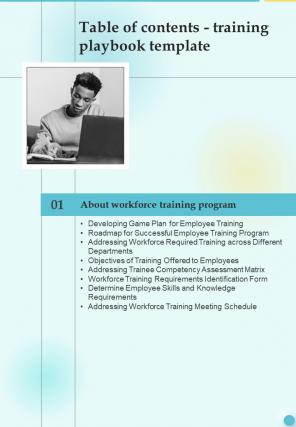 Table Of Contents Training Playbook Templates one Pager Sample Example Document