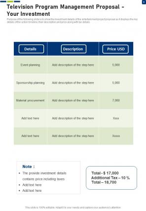 Television program management proposal sample document report doc pdf ppt