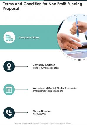 Terms And Condition For Non Profit Funding Slide One Pager Sample Example Document