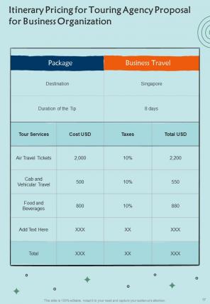 Touring Agency Proposal For Business Organization Report Sample Example Document