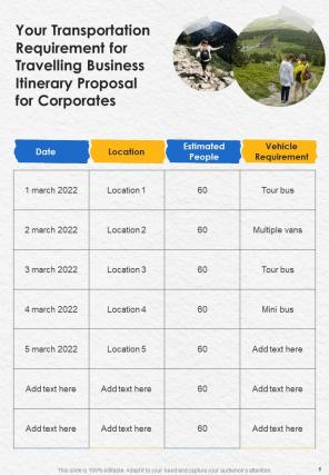 Travelling Business Itinerary Proposal For Corporates Report Sample Example Document