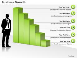 0414 business man with column chart powerpoint graph