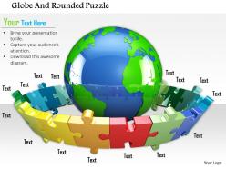 0814 multicolored puzzles around the globe shows global business image graphics for powerpoint