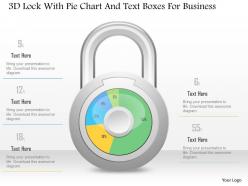 1214 3d lock with pie chart and text boxes for business powerpoint slide