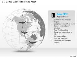 3d globe with planes and map ppt presentation slides