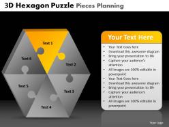 3d hexagon puzzle pieces planning powerpoint slides and ppt templates db