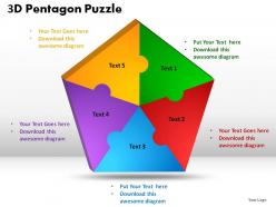 3d pentagon puzzle process powerpoint slides