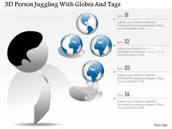 3d person juggling with globes and tags ppt presentation slides