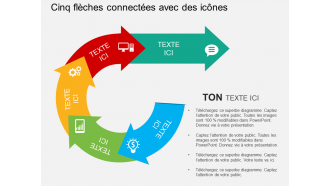 Wr cinq flèches connectées avec des icônes design powerpoint plat