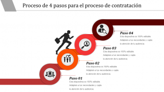 Proceso de 4 pasos para el diseño de PowerPoint del proceso de contratación.