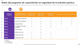 Paquetes de plantillas Ppt de PowerPoint de matriz de capacitación en seguridad