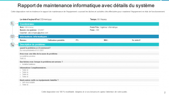 Rapport de maintenance Temps passé Tâche effectuée Organisation planifiée