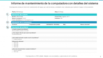 Informe de mantenimiento Tiempo empleado Tarea realizada Organización planificada