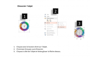 Horloge Es avec des flèches circulaires et des icônes design PowerPoint plat