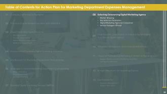 Action Plan For Marketing Department Expenses Management Powerpoint Presentation Slides