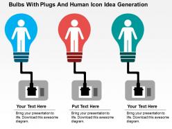 Bulbs with plugs and human icon idea generation flat powerpoint design