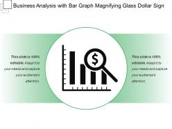 Business analysis with bar graph magnifying glass dollar sign