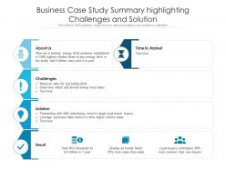 Business case study summary highlighting challenges and solution