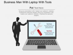 Business man with laptop with tools flat powerpoint design