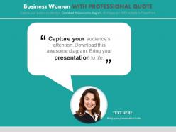 Business woman with professional quote powerpoint slides