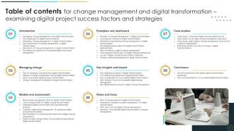 Change Management And Digital Transformation Examining Digital Project Success Factors And Strategies CM CD Content Ready Engaging