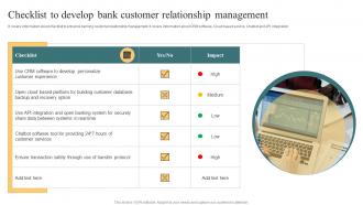 Checklist To Develop Bank Customer Relationship Management