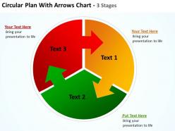 Circular plan with arrows pointing into other pie chart parts chart 3 stages powerpoint templates 0712