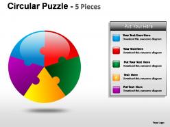 Circular puzzle 5 pieces powerpoint presentation slides