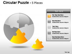 Circular puzzle 5 pieces powerpoint presentation slides