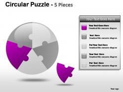 Circular puzzle 5 pieces powerpoint presentation slides