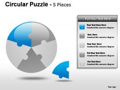 Circular puzzle 5 pieces powerpoint presentation slides