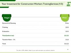 Construction workers training proposal template powerpoint presentation slides