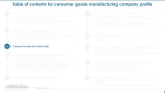 Consumer Goods Manufacturing Company Profile Powerpoint Presentation Slides