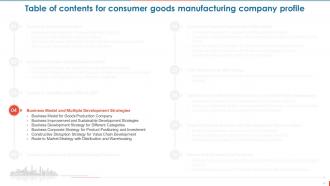 Consumer Goods Manufacturing Company Profile Powerpoint Presentation Slides