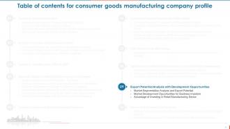 Consumer Goods Manufacturing Company Profile Powerpoint Presentation Slides