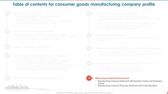 Consumer Goods Manufacturing Company Profile Powerpoint Presentation Slides